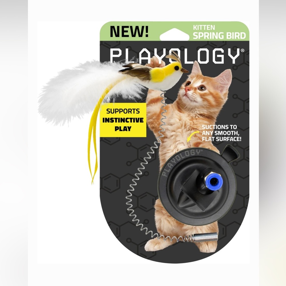 Kitten Spring Bird Toy - White and Yellow